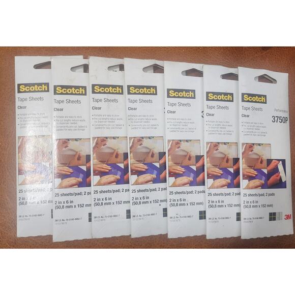 Set of 7 Scotch Envelope/Package Sealing Tape Sheets, clear.  50 sheets each - Picture 1 of 3